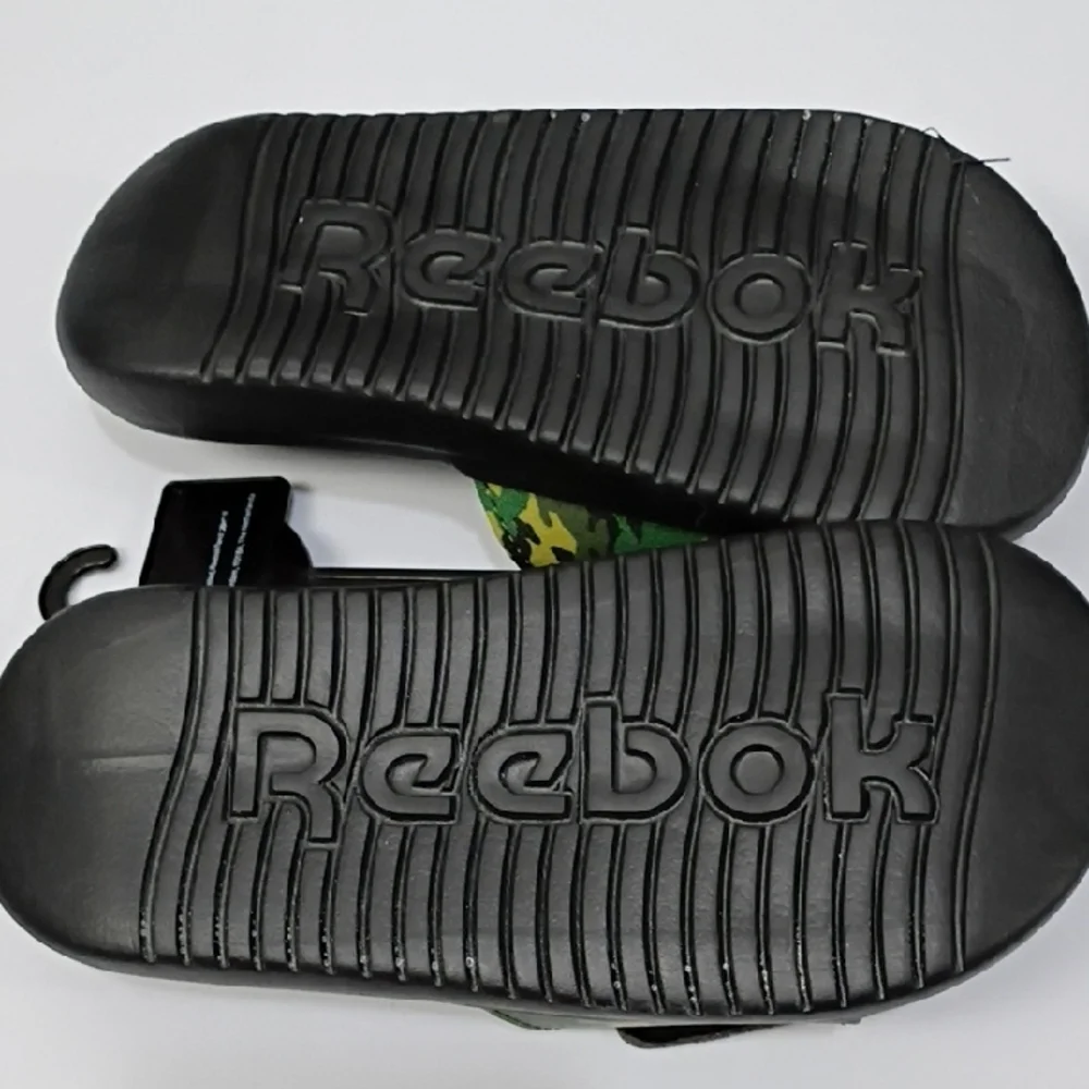 REEBOK KID'S SLIDE SANDALS - Green & Yellow and Black Camo Strap - SIZE 12 NWT